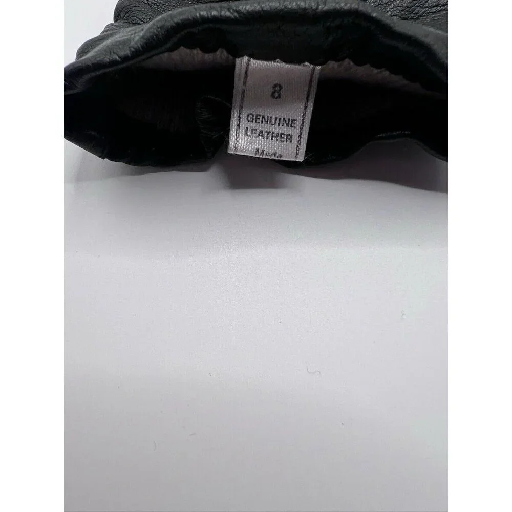 Black Vintage High Leather Gloves Cashmere Lined Size 8